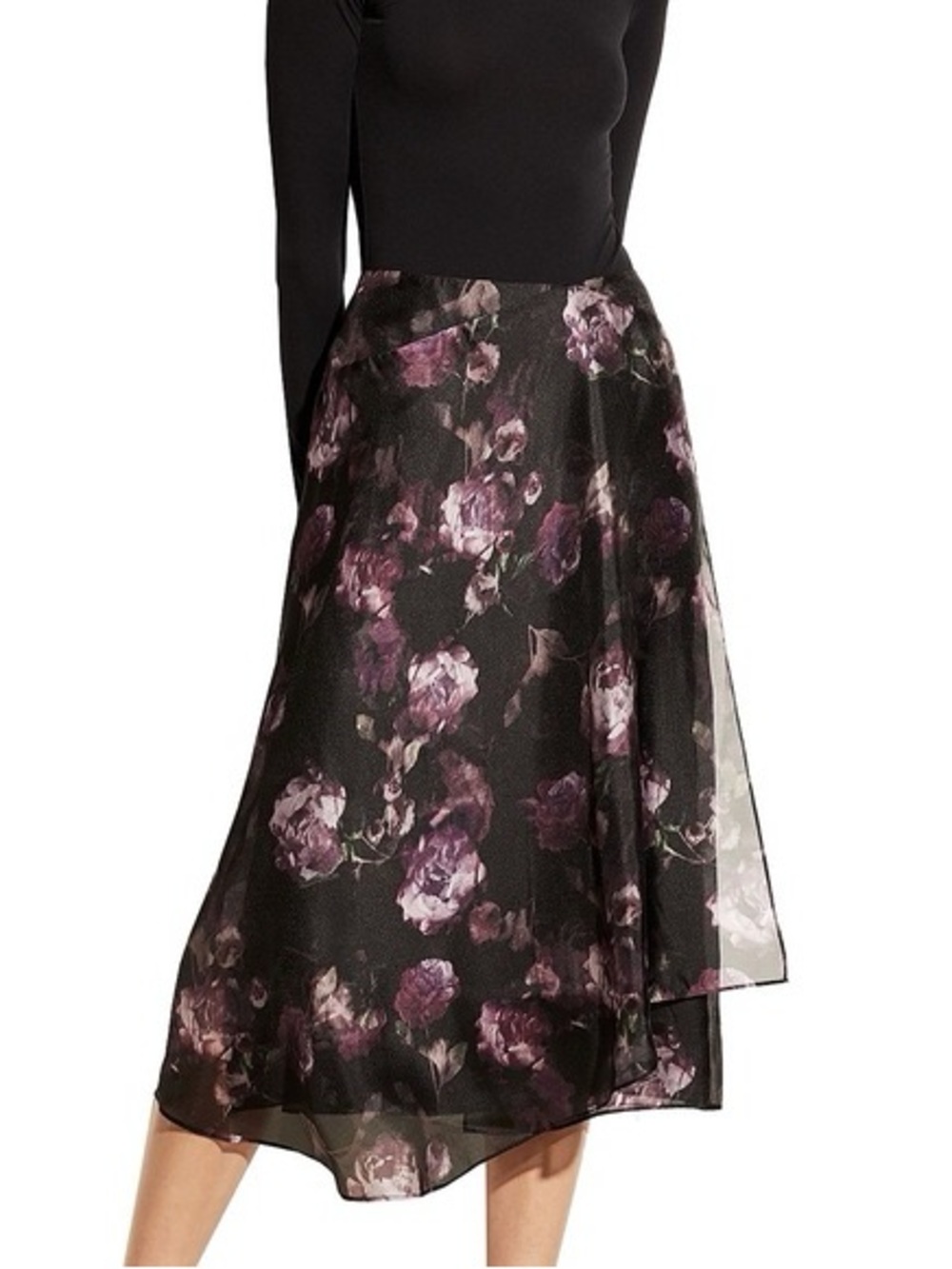 Vince night garden drape handkerchief midi skirt